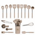 KLF Living 24-Piece Silicone Kitchen Utensil Set with Stainless Steel Handles and Utensil Holder, Beige